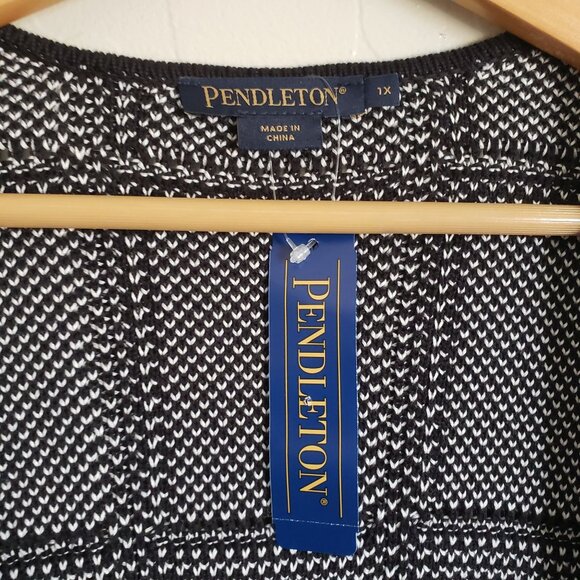 Pendleton Marketa Open Front Windowpane Plaid Cardigan White/Black Womens 1X NEW - Picture 2 of 12